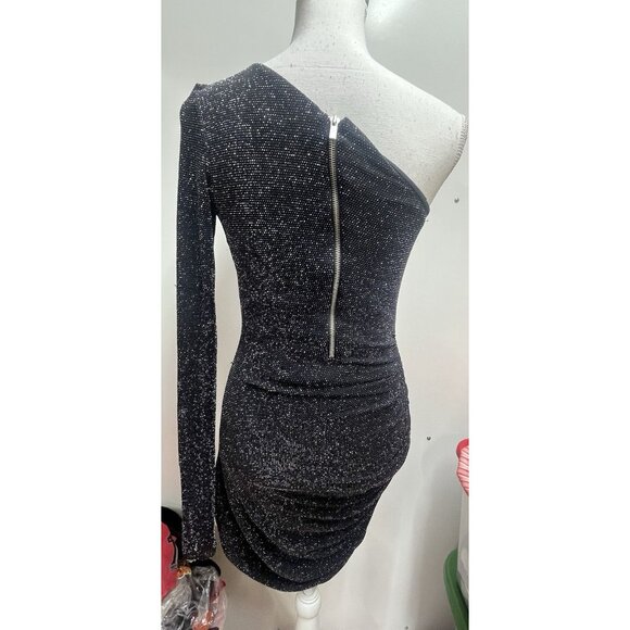 Alix NYC Jordan One-sleeve Ruched Metallic Stretch-jersey Mini Dress Size Large - Picture 7 of 11